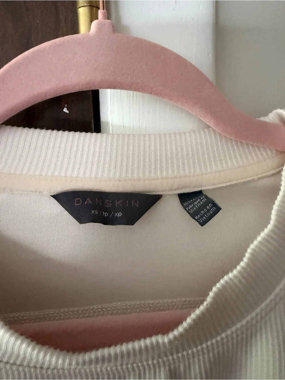 Danskin Cream Ribbed Crewneck Pullover - Picture 2 of 3